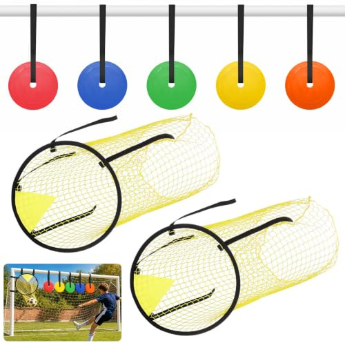 DASIAUTOEM Fotbollsmålnät, 2 stycken fotbollsmålsväska med ram med 5 rörliga måltavlor, 45 x 60 cm fotbollsträningstillbehör för skyttenoggrannhet, för barn, vuxna