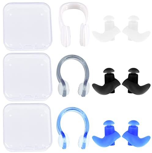 3 Pairs Silicone Nose Plugs and Earplugs Sets - Waterproof Nose Ear Protectors for Adults, Kids, Women, Men - Swimming, Water Sports, Pool