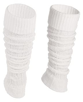 Ateena Stulpen Damen aus Wolle und Acryl, Weiche Winter Beinstulpen in Zopfmuster, Beinwärmer für Tanz, Ballett, Klobige Stiefelmanschetten in Einheitsgröße - Weiß