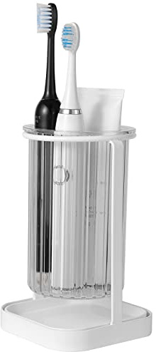 Toothbrush Holders with Drain Tray, Hanging Toothbrush and Toothpaste Holder Organizer Bathroom Caddy Countertop for Toothpaste, Razors, Electric Toothbrush - Clear