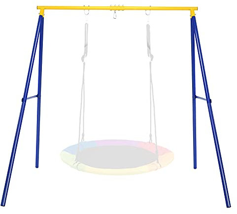 GYMAX Supporto per Altalena in Ferro Singola, Carico di 200 kg, con 3 Ganci da Appeso, 195x181x184 cm (Non Inclusa)