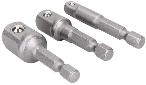 Impact Socket Adapter, 3pcs Steckdosen Sechs kant auf 1/4 , 3/8 1/2 Bohrer Steckdosen Adapter Impact Driver Stecknuss Cr-V-Stahl Stecknussadapter Set für Akku-Bohrschrauber Bohrmaschine Treiber