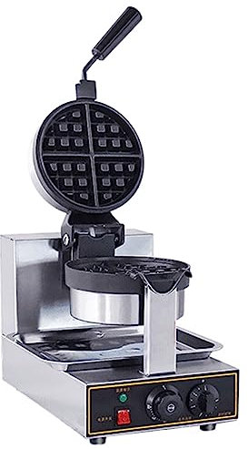 RUYICZB Máquina para Hacer gofres eléctrica Comercial, máquina de Hierro para gofres belgas, gofrera de Acero Inoxidable con rotación de 360°, máquina para Hacer Burbujas de Huevo Antiadherente