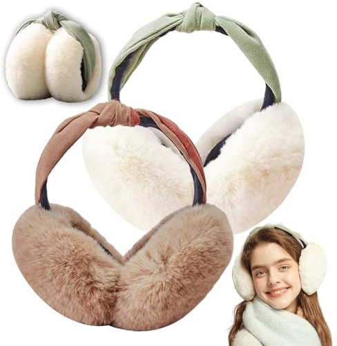 Forreen Orejeras de Invierno, 2 Piezas Orejeras para Mujer Plegables Cálidas de Felpa Clima Frío Earmuffs Clásicas Elegante Calentadores de Orejas Accesorio de Invierno para Exteriores