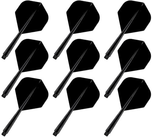 YIEUR 9 Stück Dart Flights mit Schäfte stabil schwarz, 75mm Kunststoff Standard Dart Zubehör für Darts Dartpfeil Spiel (schwarz)
