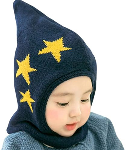Baby Junge Mädchen Strickmütze Schal Schlupfmütze Warm gefüttert Niedlich Sterne Wintermütze Schalmütze Wintermütze Fleecefutter Baby Mütze für Herbst Winter 3-24 Monate