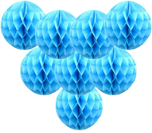 Hocansen 8 Pcs Paper Honeycomb Balls Party Decoration 8in Honeycomb Flower Balls Tissue Pom Poms Hanging Tissue Flowers for Wedding, Birthday Home (FWQ/Sky Blue)
