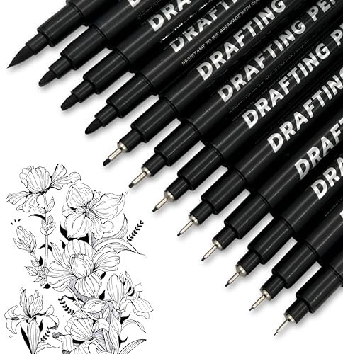 FloraVigo 6 schwarze Fineliner-Stifte, Micron Fine Line, Fineliner-Stift-Set, wasserfeste Tintenstifte für Illustration, Skizzieren, technisches Zeichnen, Profi-Set