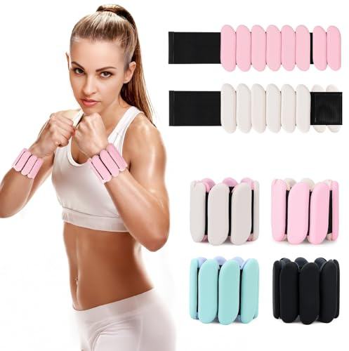 MXiiXM Lot de 2 poids de poignet et cheville pour homme et femme, bracelets réglables en silicone pour la marche, le yoga, la gym, l'entraînement des bras et des jambes, 0,9 kg (rose)