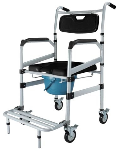 vanenferse Sedia da Doccia con Sedile per Toilette Mobile, Comoda da Comodino, Sedia a Rotelle da Trasporto con Vasino Mobile, Poggiapiedi Pieghevoli per Anziani Incinti, Altezza Regolabile