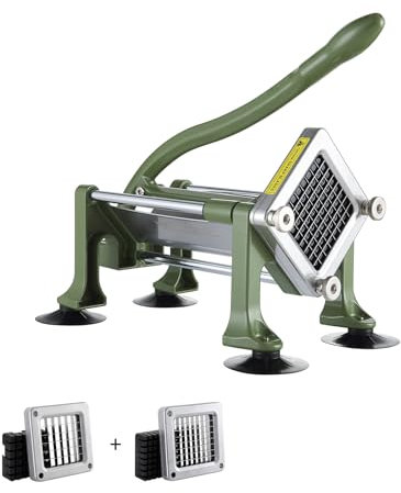 VEVOR Tagliapatatine Fritte 215 x 400 x 305 mm Affettatrice per Patate con Lame in Acciaio Inossidabile 12,7 mm e 9,52 mm Tagliapatate Manuale con Ventose, per Patate, Patatine Fritte, Verdure, Verde