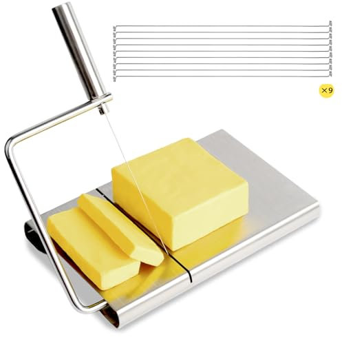 Break The Waves Cortador de queso con 9 cables de repuesto, tabla de cortar queso de acero inoxidable resistente, para bloque de queso, apto para lavavajillas