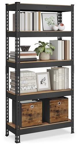 SONGMICS Schnelle Montage, Schwerlastregal, Standregal, Lagerregal, Küchenregal, Regal, 5 Ablagen, 30 x 75 x 150 cm, bis 875 kg belastbar, für Keller, Küche, Arbeitszimmer, vintagebraun GLR300B11