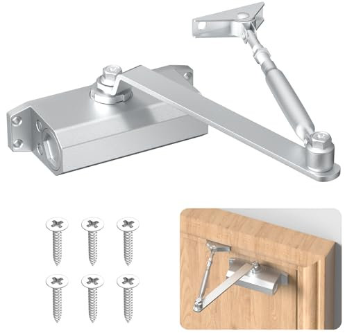 Fenghome Door Closer, Aluminum Alloy Adjustable Spring Hydraulic Door Closure, Hydraulic Spring Door Closer, Closing Speed Adjustable, Commercial & Home Use for 25~65kg Weight Door