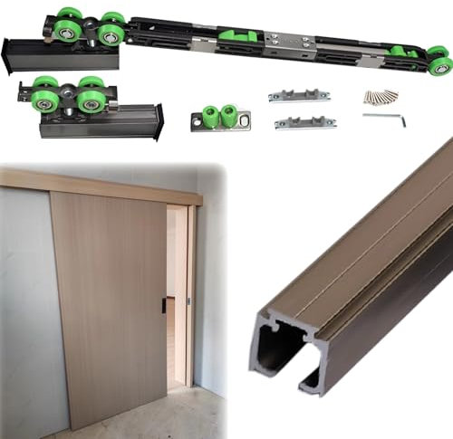 schiebetürbeschlag Robuste Bypass-Türbeschläge Mit Soft-Close-Mechanismus, 24 36 48 60 72 84 96 108 120 Zoll Schrank-Schiebetürschienen-Set, Schiebetürschiene Und Rollen Für Innentüren Aus Holz(Brown,