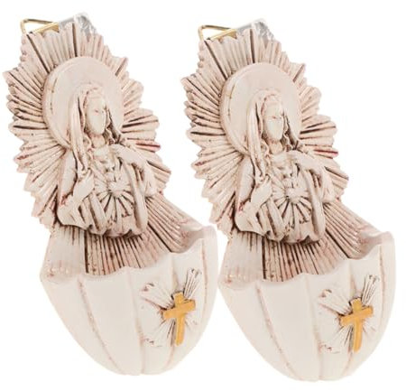 Vaguelly 2pièces Bénitier Résine à Suspendre Au Mur Décoration Catholique Bénitier Mural Pour Entrée Familiale