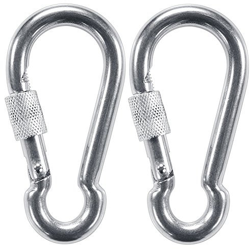 Werwing Paquete de 2 mosquetones de bloqueo de tornillo – 3.54 pulgadas de alta resistencia, mosquetón grande de hierro galvanizado para camping, columpio, hamaca, senderismo