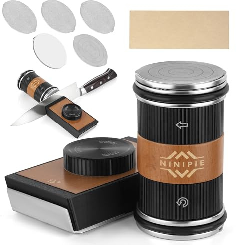 Ninipie Affilacoltelli a Rullo, Pietra Affilacoltelli Professionale da Cucina, Rolling Knife Sharpener con 5 Pezzi Dischi di Ricambio per Affilacoltelli,Offre due Angoli di Affilatura di 15° e 20°