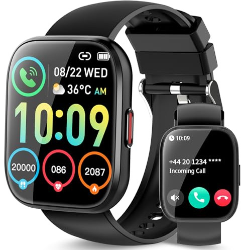 Smartwatch Herren Damen, 1,85 Touchscreen Smart Watch mit Telefonieren, 112 Sportmodi Fitnessuhren mit Herzfrequenzmonitor/Schlafmonitor/Schrittzähler, IP68 Wasserdichte Sportuhren für Android iOS