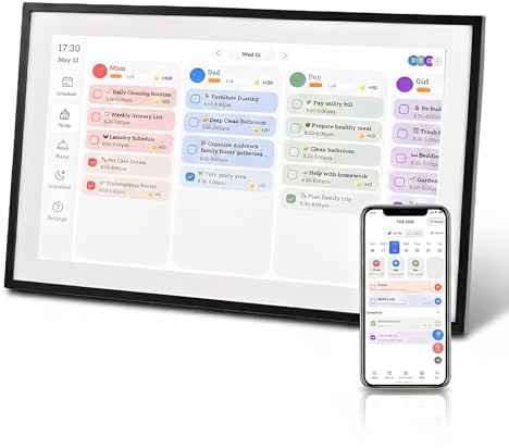 Calendrier Numérique 15,6 Pouces Écran Tactile Full HD, Calendrier Mural Électronique avec Synchronisation Cloud et Application, Cadre Photo Numérique pour Planning Familial et Rap