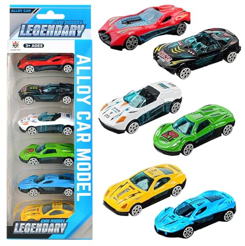 6 Piezas Coche de Juguete, Coches de Carreras de Metal para Niños 3+ Años, Set de Autos con Caja de Almacenamiento, Juguete para Cumpleaños y Navidad para Niños y Niñas