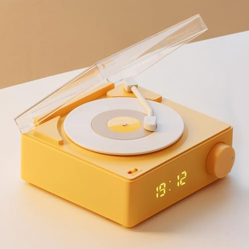 Dilwe Haut-Parleur Tourne-Disque Portable sans Fil, Haut-Parleur Stéréo HiFi Rotatif à 360 Degrés, Trois Modes de Lecture pour Chambre à Coucher (Yellow)