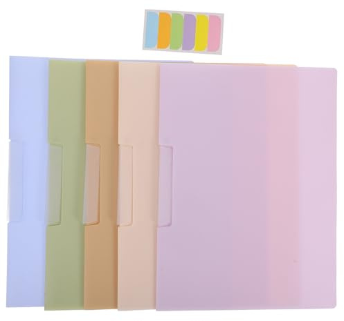 SEWOART Carpetas de Plástico con Clip Lateral Abatible Tamaño A4 Set de 5 Unidades Colores Pastel Mixtos Carpeta para y Currículum con Funda Transparente y Acceso Rápido