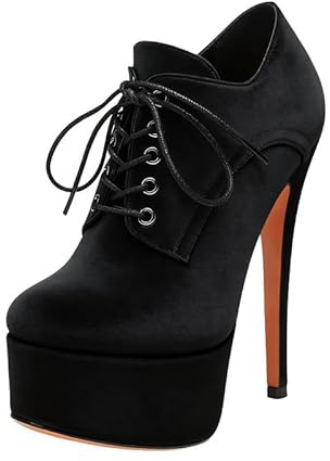 Veelau Meieer Escarpins à talons hauts pour femme - Escarpins à talons hauts - Escarpins à talons hauts - Escarpins à lacets, Daim noir, 45 EU