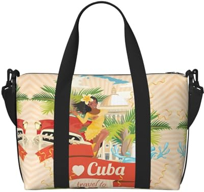 Sac de voyage imprimé île de Cuba pour adulte, sac de voyage à bandoulière adapté pour les voyages, le camping, les pique-niques