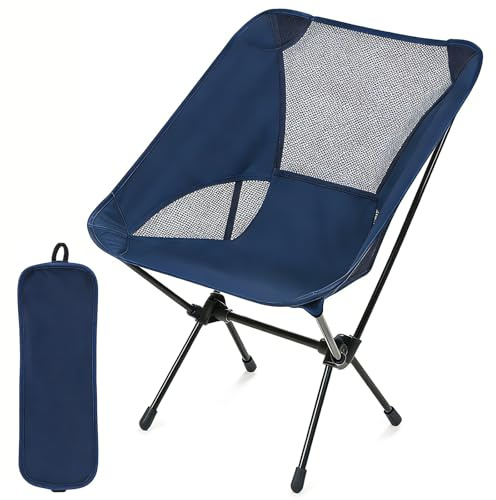 Lightweight Camping Chair for Adult, Compact Foldable Backpacking Chair with Carry Bag, Heavy Duty Folding Chair with Cozy Support for Outdoor, Hiking, Picnics, Fishing, Easy to Assemble and Pack Away