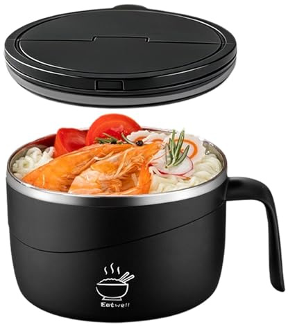 Instant pastaskålar med ätpinnar | Bärbara 1 200 ml värmebeständiga soppkoppar | pasta skålar av 304 rostfritt stål – för kök, foto, nudlar, havregryn, gryta, sallad, hem, studentboende,
