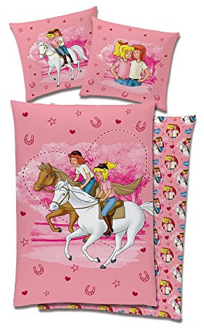 Bibi und Tina Biber/Flanell Kinder Wende-Bettwäsche Motiv Lieblingspferd Rosa 135 x 200 cm + 80 x 80 cm 100% Baumwolle Bibi Blocksberg Tina Martin Pferde-Bettwäsche Sabrina Amadeus Deutsche Größe