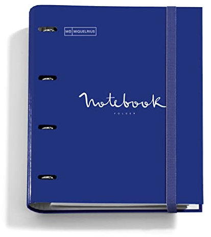 Miquelrius - Ringbuch mit 4 Ringen und 100 karierten Blättern, mit Gummizug, Marineblau