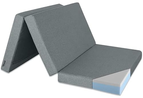 Ventadecolchones - Colchón Plegable con Viscoelástica con Cierre y Asa | 80 x 190 x 10 cm | con Espuma D25 extrafirme en Loneta Premium Gris para Furgoneta, Mini Camper y Camping