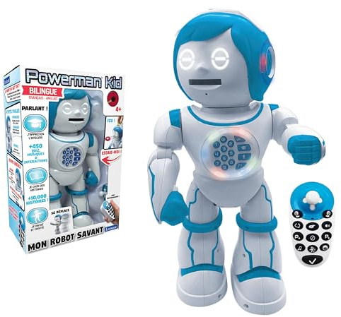 Lexibook Powerman Kid – Lernroboter, zweisprachig, Französisch/Englisch, mit Fernbedienung – programmierbar, Tanz, spielt Musik, erzählt Geschichten 450+ Quiz, Schallplatten 4+ – ROB90FR