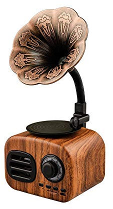 Mini Vintage Retro Classic Gramófono Forma de fonógrafo Altavoz estéreo Sistema de Sonido Caja de música Audio Diente Azul Aux-in/Unidad Flash USB con Altavoz