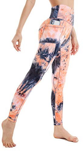 AMYTIS Damen Yogahose Sport Leggings Fitness Stretch Blickdicht Laufhose High Waist mit Handytasche Lang Tights für Laufen Radfahren, Orange, M