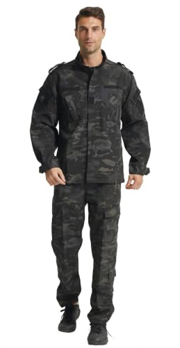 YUSHOW Softair paintball kamouflagedräkt taktisk jacka skjorta kamouflage byxor män militär kostym taktiska jaktkläder BDU uniform set, Svart Cp, XL