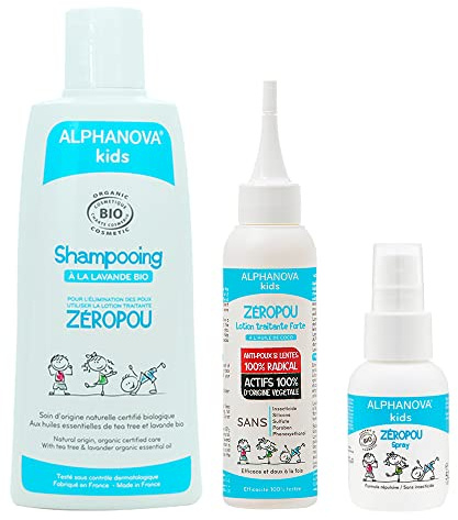 Alphanova Kids Anti-Poux - Zéropou Lotion traitante - 100ml + Shampoing Lavande - 200ml + Spray Cheveux Lavande - 50ml