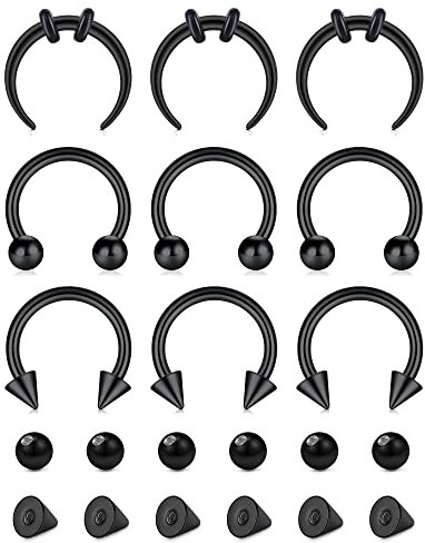 Longita 16G 10MM Hufeisen Piercing Septum Nase Ring für Damen Chirurgenstahl Nasenring Helix Knorpel Ohrpiercing mit Ersatz Kugeln & Spike Schwarz