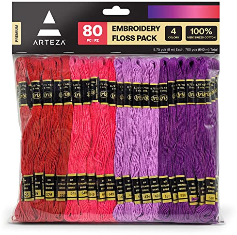 ARTEZA Embroidery Thread 80 Skeins – 100% Mercerized Cotton Floss in Black, White, Dark Gray & Light Gray – for Cross Stitch, Needlework, Jewelry and Crafts
