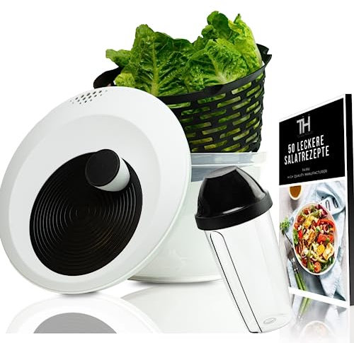 Thiru Salatschleuder 5L mit Dressing Shaker - Innovative 3D Kurbel - Standfeste Salatschleuder groß inkl. eBook BPA FREI