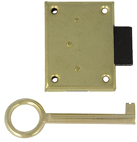 Amig - Cerradura de Embutir Para Mueble - Entrada a 40 mm - Incluye Llave de Gorja - Sistema de Cierre para Mesas, Armarios y Pequeños Muebles - Latón Dorado Mate