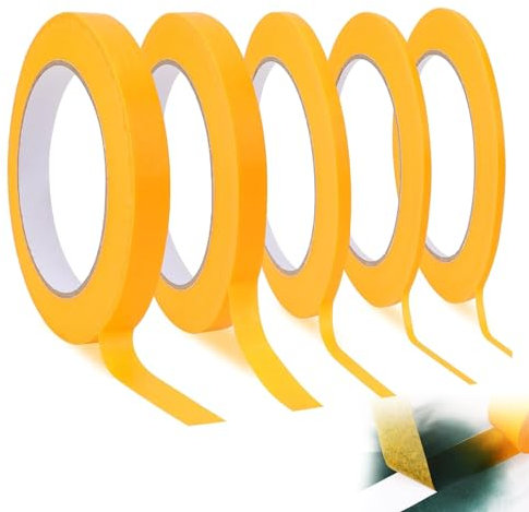 SMYJDMM Masking Tape, 5 Rollen Selbstklebendes Feinlinienband, 3/5/8/10/12mmx 50 m Fineline Tape Abklebeband Lackieren Feinlinienband Malerband für Autolack Malerarbeiten Dekorieren(Orange)