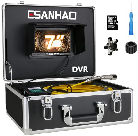 ESANHAO Telecamera Ispezione Tubi 30 Metri 7 Monitor Dvr Registrazione Video Telecamera Endoscopica, Ip68 Scarico Fognario Conduttura Sistema Endoscopio Industriale Con 12PCS Luci LED