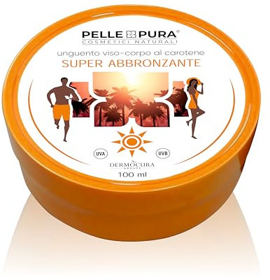 PELLE PURA Unguento Super Abbronzante Per una Abbronzatura Estrema Intensa e Duratura al carotene Attivatore di Melanina Efficace al sole o nei Lettini Solari e Resistente all'Acqua 100ml