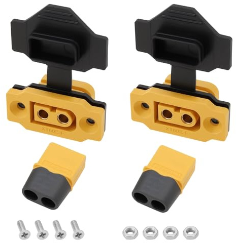ECSiNG 2 Set Kit Spina XT60 XT60E-F Femmina Montaggio A Pannello XT60H-M Maschio Con Cappuccio In Gomma Nera E Viti Per RC FPV Drone Batteria Lipo Accessori Per Droni Per Aerei