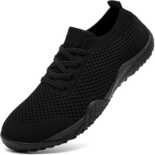 Barfotaskor dam minimalistiska sneakers med bred tå sneakers med noll droppsula löparskor bekväm fitness barfotaskor, Svart, 39 EU