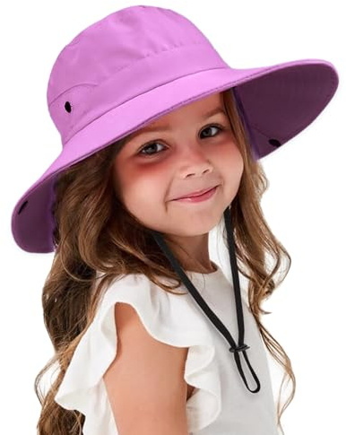 DRESHOW Baby Kleinkinder Sonnenhut UV Schutz Hut Faltbar Mesh Breite Krempe Angeln Pferdeschwanz Strand Eimer Hüte mit Kinnriemen für Kinder Mädchen 3-8 Jahre