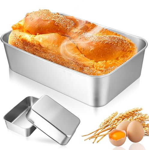 qiwuhai 3 Pcs Bread Loaf Tins for Baking, Stainless Steel Cake Tins for Baking Pans, Rectangular Loaf Pans Moulds for Banana Bread Toast Pie Cake Lasagna(8.66x5.91x2.36 inch)